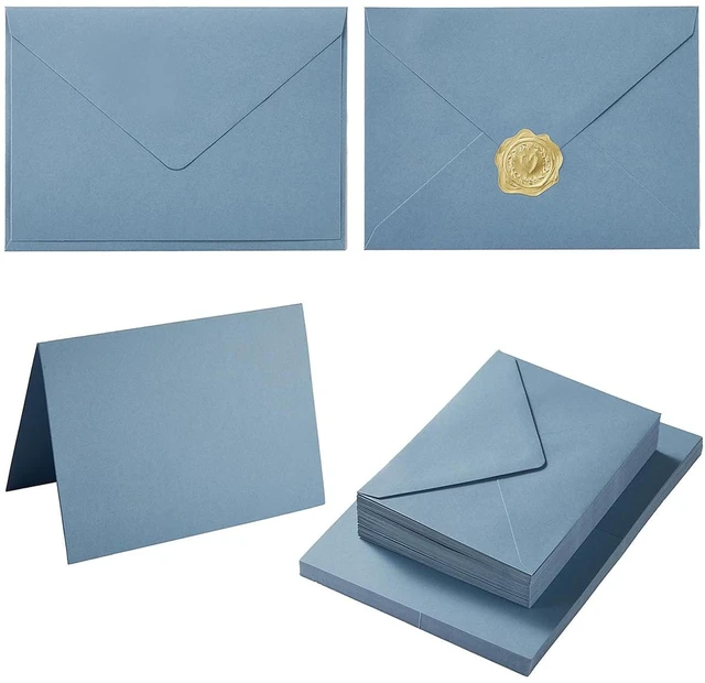 Main image of 50 Pack Dusty Blue A6 Envelopes with Cards and Gold Stickers, 4x6 With Thick Folded Cardstock, For Greeting Cards, Wedding, Birthday, Invitations, Baby Showers
