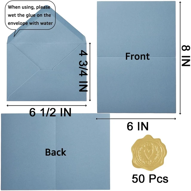 Alt view image 2 of 7 - 50 Pack Dusty Blue A6 Envelopes with Cards and Gold Stickers, 4x6 With Thick Folded Cardstock, For Greeting Cards, Wedding, Birthday, Invitations, Baby Showers