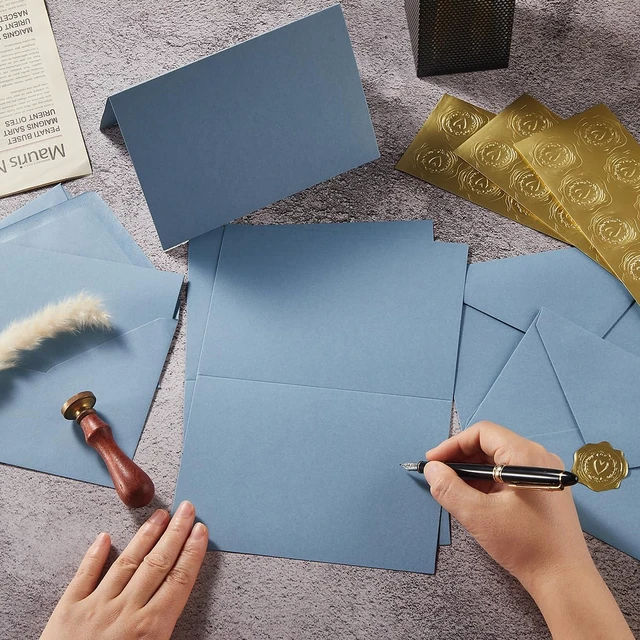 Alt view image 4 of 7 - 50 Pack Dusty Blue A6 Envelopes with Cards and Gold Stickers, 4x6 With Thick Folded Cardstock, For Greeting Cards, Wedding, Birthday, Invitations, Baby Showers