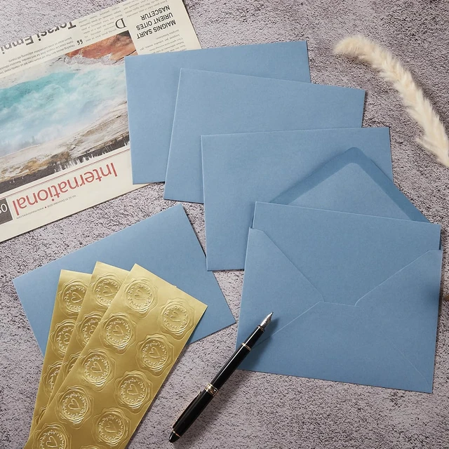 Alt view image 6 of 7 - 50 Pack Dusty Blue A6 Envelopes with Cards and Gold Stickers, 4x6 With Thick Folded Cardstock, For Greeting Cards, Wedding, Birthday, Invitations, Baby Showers