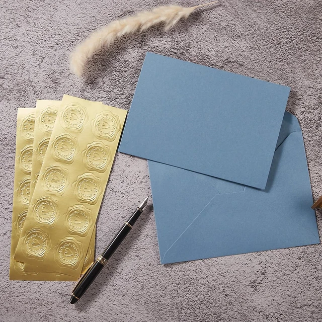 Alt view image 5 of 7 - 50 Pack Dusty Blue A6 Envelopes with Cards and Gold Stickers, 4x6 With Thick Folded Cardstock, For Greeting Cards, Wedding, Birthday, Invitations, Baby Showers