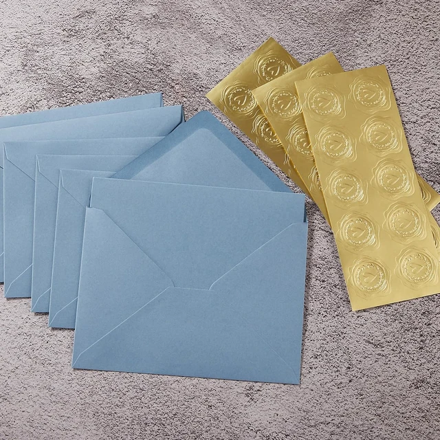 Alt view image 7 of 7 - 50 Pack Dusty Blue A6 Envelopes with Cards and Gold Stickers, 4x6 With Thick Folded Cardstock, For Greeting Cards, Wedding, Birthday, Invitations, Baby Showers
