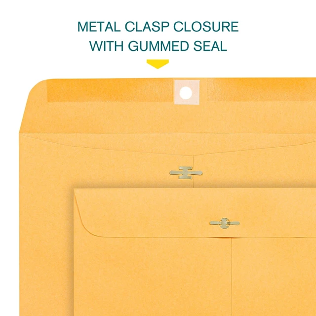 Alt view image 4 of 6 - 10 x 15 Clasp Envelopes - 100 Pack Brown Kraft Catalog Mailing Gummed Seal Envelope - 28lb Heavyweight 10x15 Inches Manila Envelopes for Home, Office, Business, Legal or School