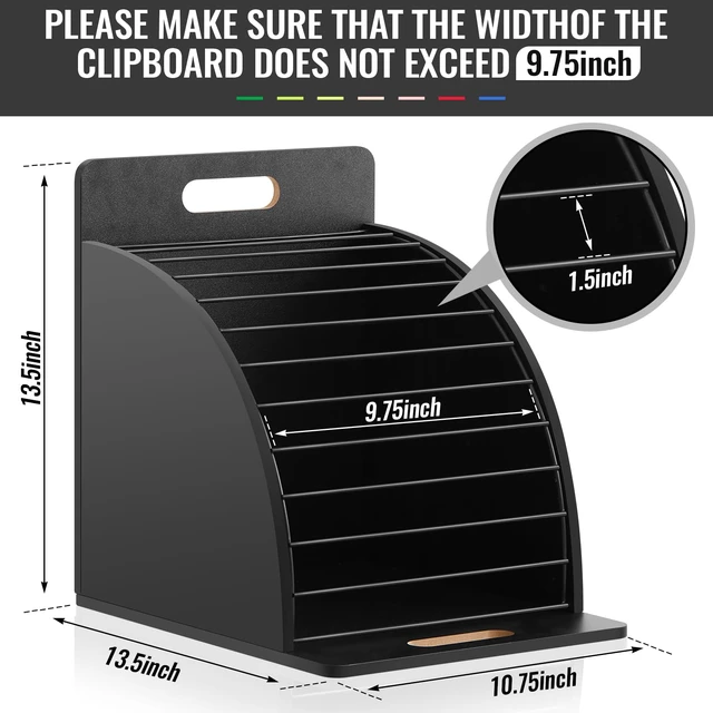 Alt view image 2 of 6 - 1 Pack Wooden Metal Clipboard Holder with Raised Side Panel,Black Clipboard Storage Rack Back to School Supply for Classroom Office School Teacher, Clip Boards Not Included