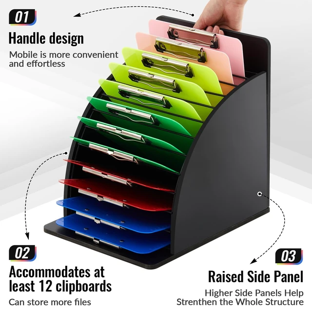 Alt view image 4 of 6 - 1 Pack Wooden Metal Clipboard Holder with Raised Side Panel,Black Clipboard Storage Rack Back to School Supply for Classroom Office School Teacher, Clip Boards Not Included