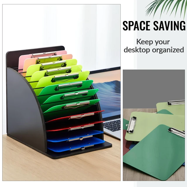 Alt view image 6 of 6 - 1 Pack Wooden Metal Clipboard Holder with Raised Side Panel,Black Clipboard Storage Rack Back to School Supply for Classroom Office School Teacher, Clip Boards Not Included