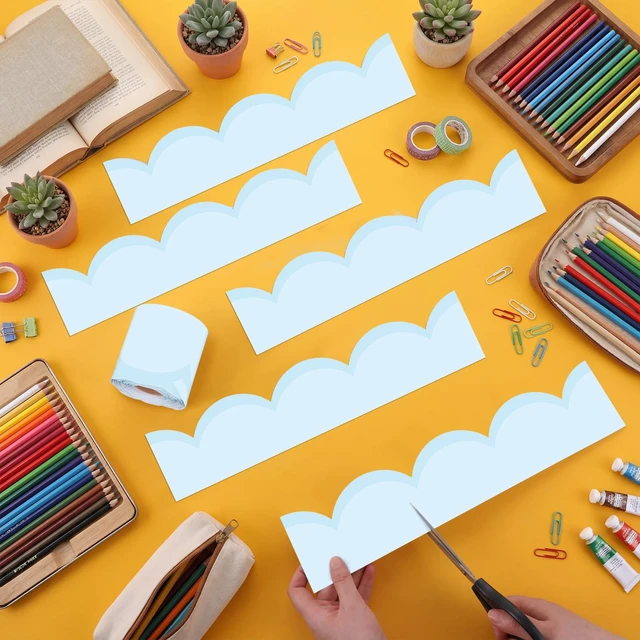 Alt view image 4 of 6 - 65 Ft Pastel Blue Bulletin Board Borders for Classroom Decor Contrasting Pastel Back to School Decoration, Scalloped Roll Border Trim for Classroom, Chalkboard, Wall, Office Decor