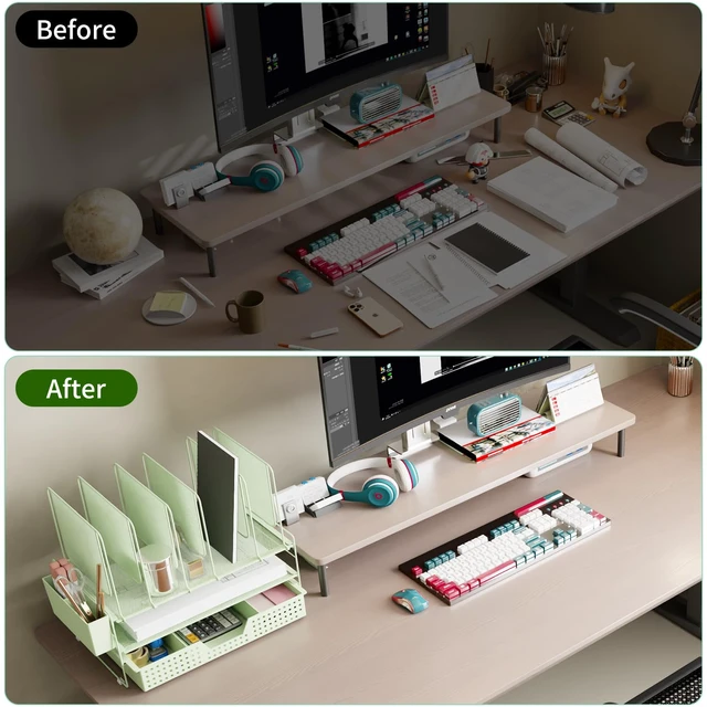 Alt view image 4 of 7 - Green Desk Organizer, Office Organization with Vertical File Holder, File Organizer with Drawer and Pen Holder, Desk Accessories and Workspace Organizers for Home Office (Green)