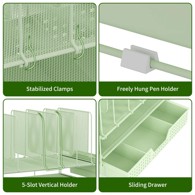 Alt view image 5 of 7 - Green Desk Organizer, Office Organization with Vertical File Holder, File Organizer with Drawer and Pen Holder, Desk Accessories and Workspace Organizers for Home Office (Green)