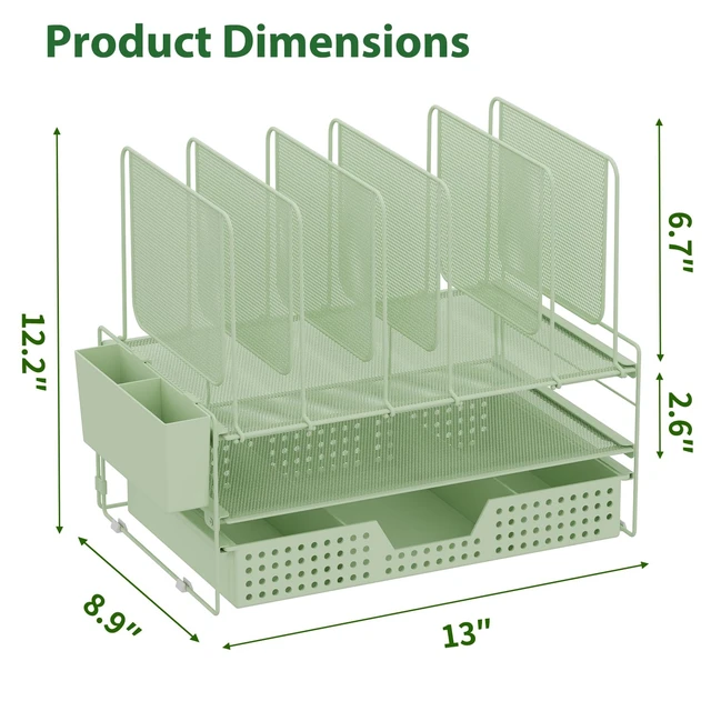 Alt view image 7 of 7 - Green Desk Organizer, Office Organization with Vertical File Holder, File Organizer with Drawer and Pen Holder, Desk Accessories and Workspace Organizers for Home Office (Green)