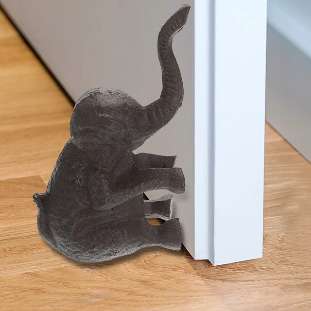 Alt view image 2 of 7 - Cast Iron Cute Elephant Door Stop - Heavy Duty Floor Door Stopper Avoid Drilling Hole, Vintage Iron Doorstop for Patio Yard Garden Farmhouse Home Office Commercial Industrial