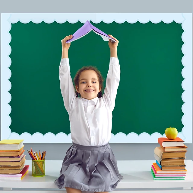 Alt view image 6 of 6 - 65 Ft Pastel Blue Bulletin Board Borders for Classroom Decor Contrasting Pastel Back to School Decoration, Scalloped Roll Border Trim for Classroom, Chalkboard, Wall, Office Decor