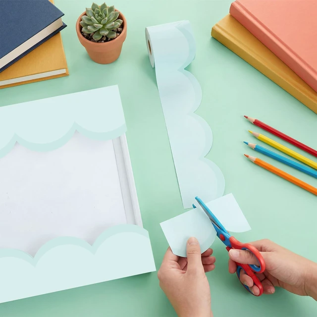 Alt view image 4 of 6 - 65 ft Pastel Green Bulletin Board Borders for Classroom Decor Scalloped Pastel Contrasting Bulletin Board Roll, for Back to School, Classroom, Chalkboard, Home, Wall, Office Decor