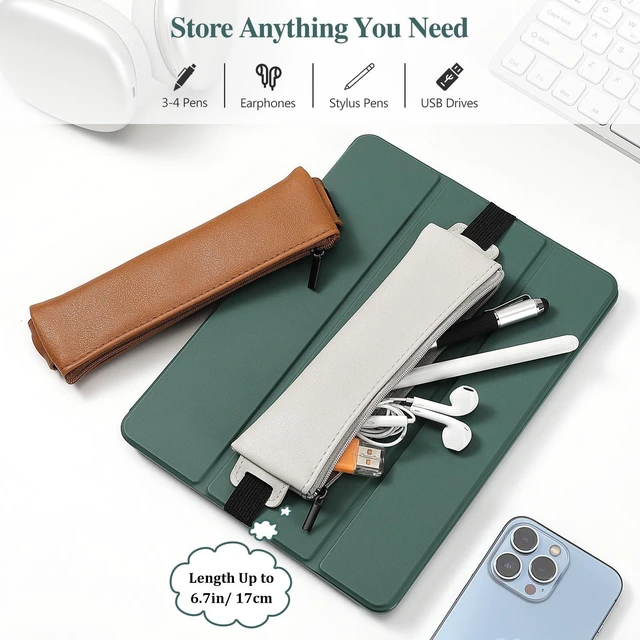 Alt view image 3 of 7 - Elastic Pen Holder for Notebook, 4 Pack PU Leather Pencil Pouches Adjustable 7.514.6 in bands secure the zippered pouches; each 7 × 2.2 in case holds at least 34 pens