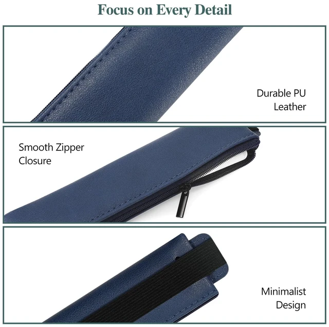 Alt view image 4 of 7 - Elastic Pen Holder for Notebook, 4 Pack PU Leather Pencil Pouches Adjustable 7.514.6 in bands secure the zippered pouches; each 7 × 2.2 in case holds at least 34 pens