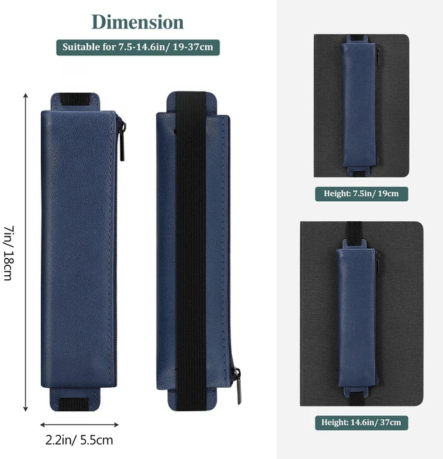 Alt view image 5 of 7 - Elastic Pen Holder for Notebook, 4 Pack PU Leather Pencil Pouches Adjustable 7.514.6 in bands secure the zippered pouches; each 7 × 2.2 in case holds at least 34 pens