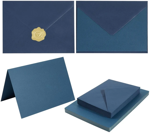 Main image of 50 Pack Navy Blue A6 Envelopes with Cards and Gold Stickers, 4x6 With Thick Folded Cardstock, For Greeting Cards, Wedding, Birthday, Invitations, Baby Showers