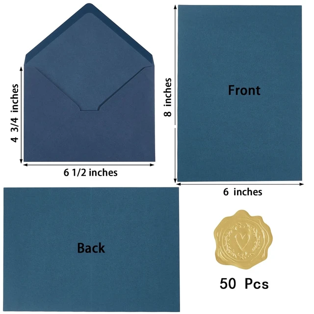 Alt view image 2 of 7 - 50 Pack Navy Blue A6 Envelopes with Cards and Gold Stickers, 4x6 With Thick Folded Cardstock, For Greeting Cards, Wedding, Birthday, Invitations, Baby Showers