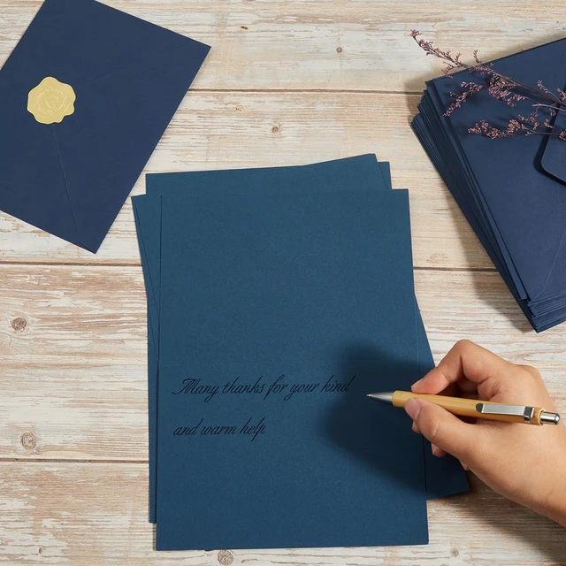 Alt view image 5 of 7 - 50 Pack Navy Blue A6 Envelopes with Cards and Gold Stickers, 4x6 With Thick Folded Cardstock, For Greeting Cards, Wedding, Birthday, Invitations, Baby Showers