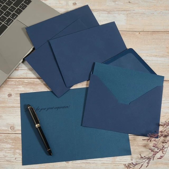 Alt view image 6 of 7 - 50 Pack Navy Blue A6 Envelopes with Cards and Gold Stickers, 4x6 With Thick Folded Cardstock, For Greeting Cards, Wedding, Birthday, Invitations, Baby Showers