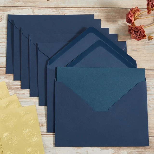 Alt view image 7 of 7 - 50 Pack Navy Blue A6 Envelopes with Cards and Gold Stickers, 4x6 With Thick Folded Cardstock, For Greeting Cards, Wedding, Birthday, Invitations, Baby Showers