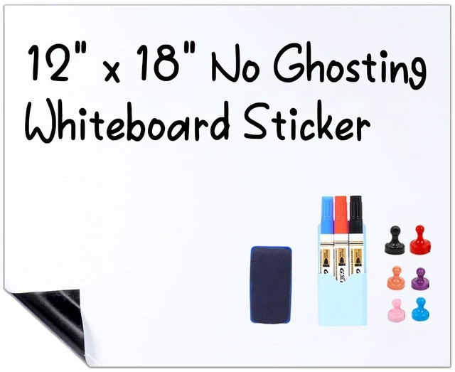 Main image of Small White Board Dry Erase, 12" x 18" Peel and Stick, No Ghosting Transform Any Wall into Dry Erase Surface, Self-Adhesive, Attach Magnets to Hold Notes, Includes Markers, Eraser and Magnets