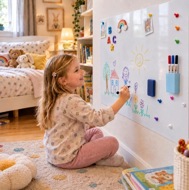 Alt view image 2 of 7 - Small White Board Dry Erase, 12" x 18" Peel and Stick, No Ghosting Transform Any Wall into Dry Erase Surface, Self-Adhesive, Attach Magnets to Hold Notes, Includes Markers, Eraser and Magnets