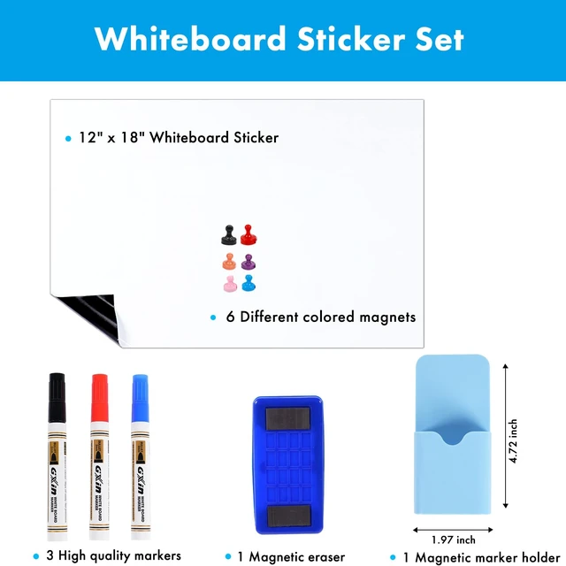 Alt view image 4 of 7 - Small White Board Dry Erase, 12" x 18" Peel and Stick, No Ghosting Transform Any Wall into Dry Erase Surface, Self-Adhesive, Attach Magnets to Hold Notes, Includes Markers, Eraser and Magnets