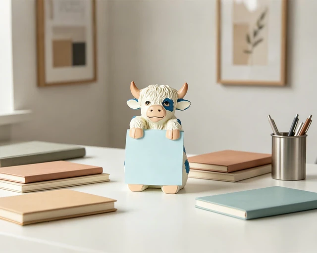Alt view image 2 of 7 - Highland Cow Pop-Up Sticky Note Dispenser for 3 x 3 in Notes, Blue Includes 100 sheets, handmade resin desk decor for office, home or classroom, gift for teachers, coworkers and cow lovers
