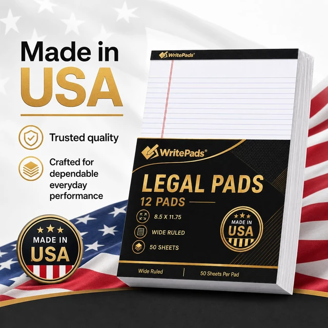 Alt view image 5 of 7 - Legal Pads 8.5 x 11.75 Inch Wide Ruled Writing Pads, 12 Pack Note Pads - White Perforated Paper with Hard Back, 50 Sheets Per Pad, No Bleed Paper Notepad for Office, School, Business MADE IN USA