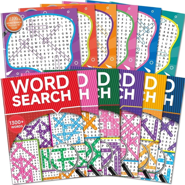 Main image of 12 Pack Large Print Word Search Books for Adults Seniors Teens 15000+ Words, Bulk Word Puzzle Books Set, Travel Road Trip Gift, Brain Games Activity (Innovative Shaped Design)