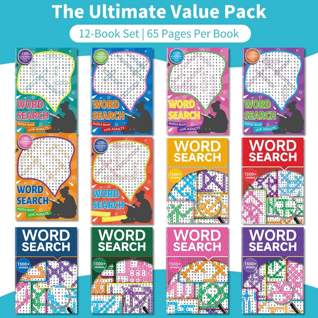 Alt view image 2 of 7 - 12 Pack Large Print Word Search Books for Adults Seniors Teens 15000+ Words, Bulk Word Puzzle Books Set, Travel Road Trip Gift, Brain Games Activity (Innovative Shaped Design)