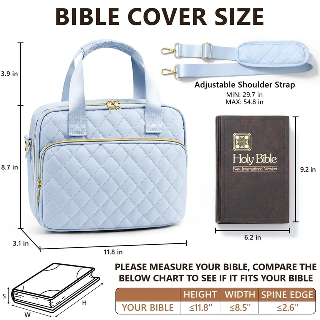 Alt view image 3 of 7 - Bible Cover Case for Women, Bible Tote Bag w/Study Supplies Journaling Kit Quilted Church Bag Carrying Cases w/ Strap, Bible Accessories w/ Highlighters Tabs, Christmas Christian Gifts for Women Mom