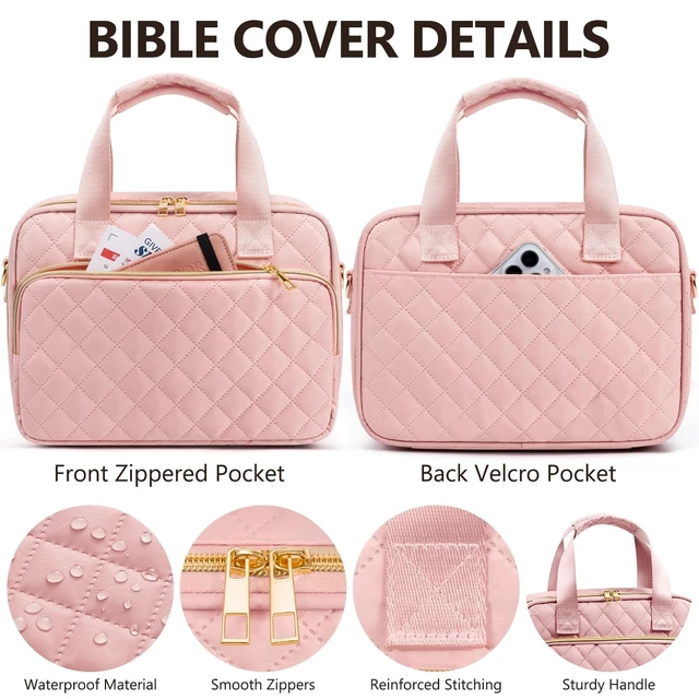 Alt view image 5 of 7 - Bible Cover Case for Women, Bible Tote Bag w/Study Supplies Journaling Kit Quilted Church Bag Carrying Cases w/ Strap, Bible Accessories w/ Highlighters Tabs, Christmas Christian Gifts for Women Mom
