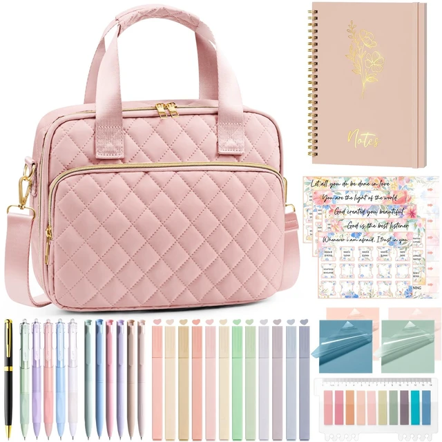 Main image of Bible Cover Case for Women, Bible Tote Bag w/Study Supplies Journaling Kit Quilted Church Bag Carrying Cases w/ Strap, Bible Accessories w/ Highlighters Tabs, Christmas Christian Gifts for Women Mom