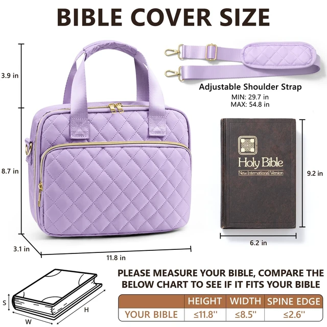 Alt view image 3 of 7 - Bible Cover Case for Women, Bible Tote Bag w/Study Supplies Journaling Kit Quilted Church Bag Carrying Cases w/ Strap, Bible Accessories w/ Highlighters Tabs, Christmas Christian Gifts for Women Mom