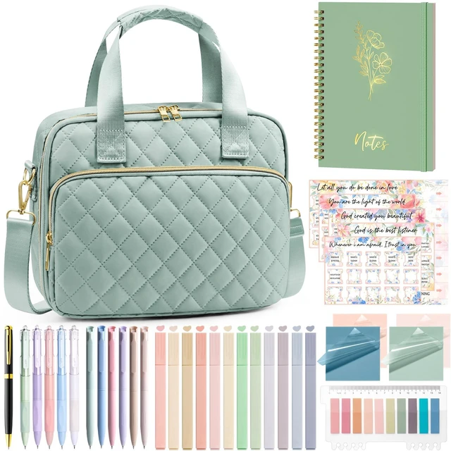 Main image of Bible Cover Case for Women, Bible Tote Bag w/Study Supplies Journaling Kit Quilted Church Bag Carrying Cases w/ Strap, Bible Accessories w/ Highlighters Tabs, Christmas Christian Gifts for Women Mom