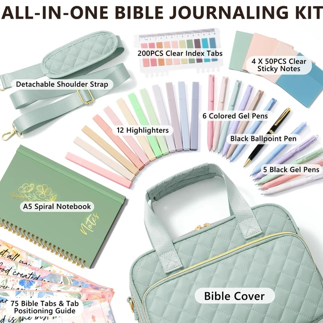 Alt view image 2 of 7 - Bible Cover Case for Women, Bible Tote Bag w/Study Supplies Journaling Kit Quilted Church Bag Carrying Cases w/ Strap, Bible Accessories w/ Highlighters Tabs, Christmas Christian Gifts for Women Mom