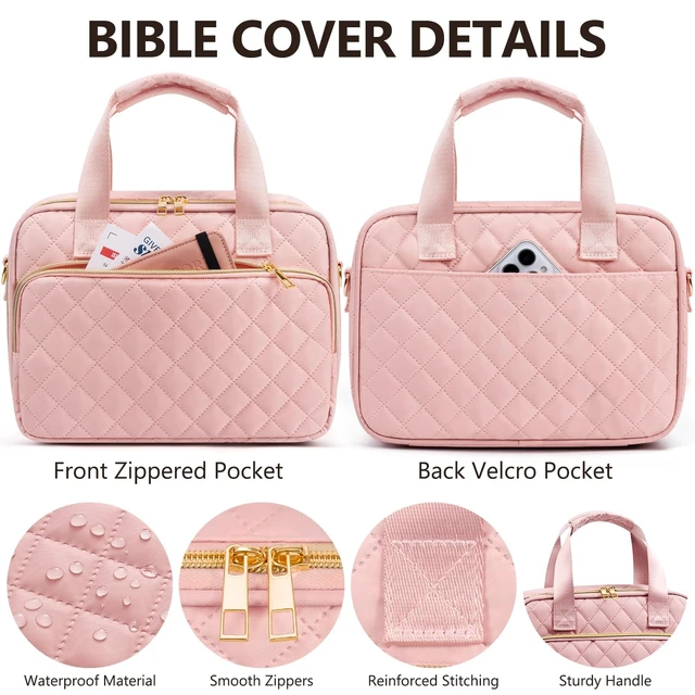 Alt view image 5 of 7 - Bible Cover Case for Women, Bible Tote Bag w/Study Supplies Journaling Kit Quilted Church Bag Carrying Cases w/ Strap, Bible Accessories w/ Highlighters Tabs, Christmas Christian Gifts for Women Mom