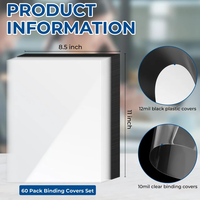 Alt view image 2 of 7 - 60 Pack 8.5x11 Inches Binding Covers and Backs Set, Letter Size Quality Un-Punched Report Covers, 30 Pcs 10mil Clear Binding Covers 30 Pcs 12mil Black Plastic Covers for Home Office