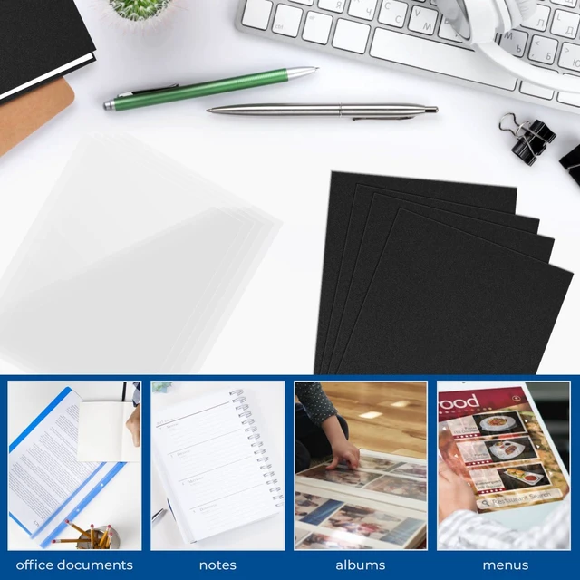 Alt view image 7 of 7 - 60 Pack 8.5x11 Inches Binding Covers and Backs Set, Letter Size Quality Un-Punched Report Covers, 30 Pcs 10mil Clear Binding Covers 30 Pcs 12mil Black Plastic Covers for Home Office