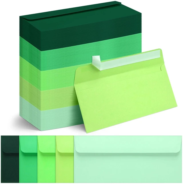 Main image of 500 Pcs #10 Colored Envelopes Business Adhesive,Green Series Letter Size, Standard for Office Check Invoices Letters Letterhead Invitations Announcements 4-1/8 x 9-1/2'', Neon
