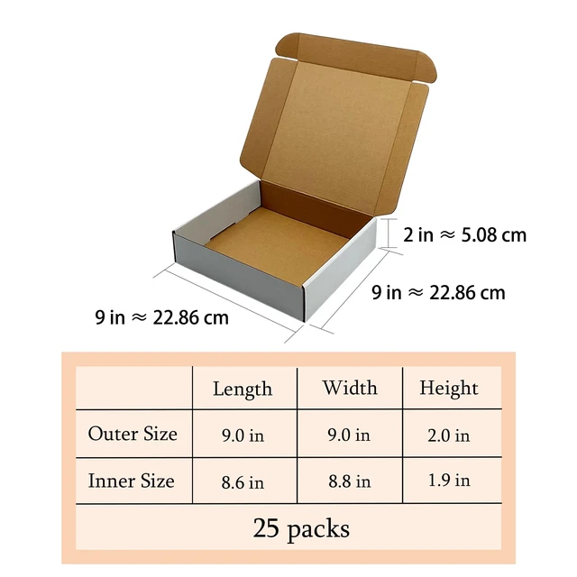 Alt view image 4 of 7 - 9 x9 x2 Inch Shipping Boxes Set of 25,White Corrugated Cardboard Mailers Recycled Literature Mailer, Small Business Packaging, Mailing, Moving, Storage, Gifting, Wrapping, E-Commerce, Tuck Top