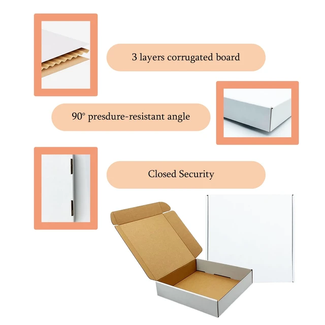 Alt view image 7 of 7 - 9 x9 x2 Inch Shipping Boxes Set of 25,White Corrugated Cardboard Mailers Recycled Literature Mailer, Small Business Packaging, Mailing, Moving, Storage, Gifting, Wrapping, E-Commerce, Tuck Top
