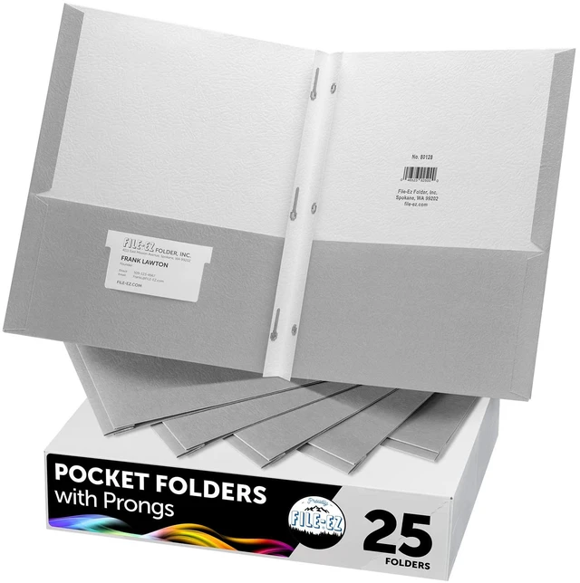 Main image of Two-Pocket Folders with 3-Prong Fasteners, Gray Color, 25-Pack, Durable Textured Paper, Matte Finish, Letter Sheet Size (EZ-92530)