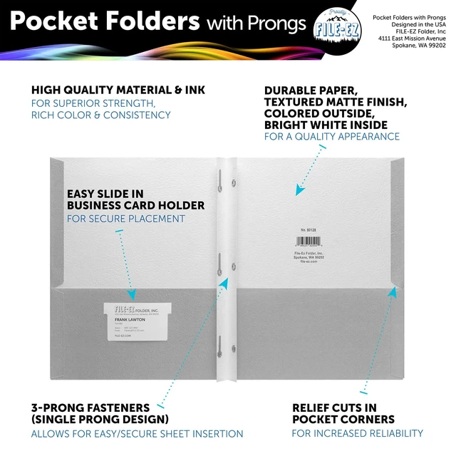 Alt view image 2 of 7 - Two-Pocket Folders with 3-Prong Fasteners, Gray Color, 25-Pack, Durable Textured Paper, Matte Finish, Letter Sheet Size (EZ-92530)