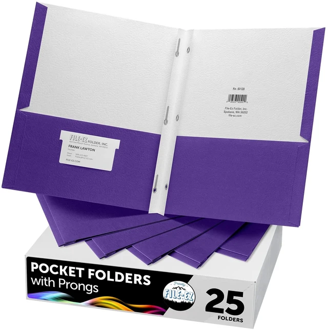 Main image of Two-Pocket Folders with 3-Prong Fasteners, Purple Color, 25-Pack, Durable Textured Paper, Matte Finish, Letter Sheet Size (EZ-92545)