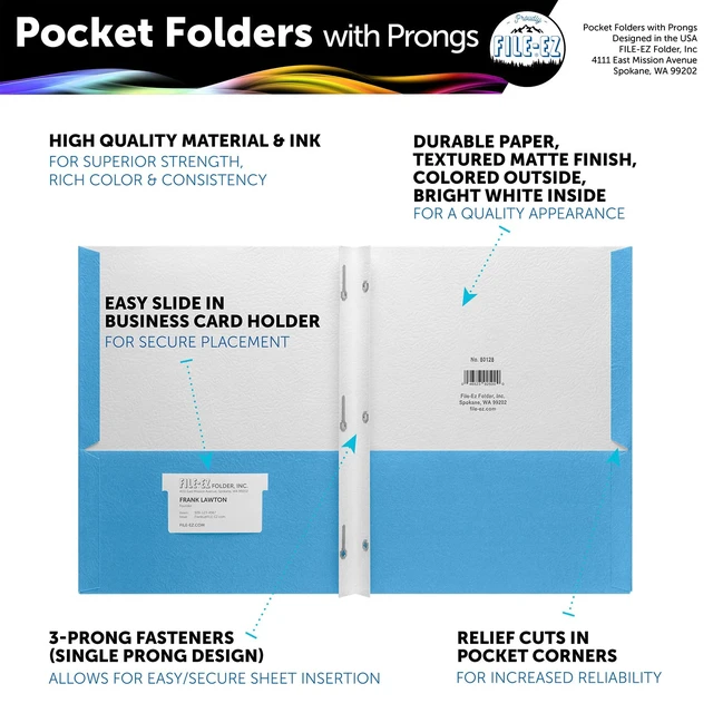 Alt view image 2 of 7 - Two-Pocket Folders with 3-Prong Fasteners, Light Blue Color, 25-Pack, Durable Textured Paper, Matte Finish, Letter Sheet Size (EZ-92520)