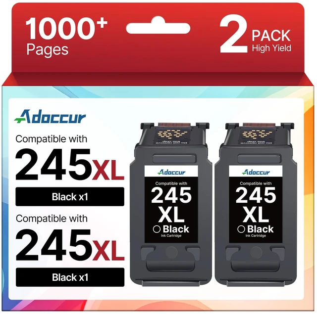 Main image of 245XL Ink Cartridge High Capacity for Canon 245XL Black Ink, 245 XL Black Ink Cartridge Compatible with Canon Pixma TS202/MG2522/MX490/MX492/TR4520/MG2525/TS3322/TS3320/TS302/MG2520/TR4527 (2 Pack)