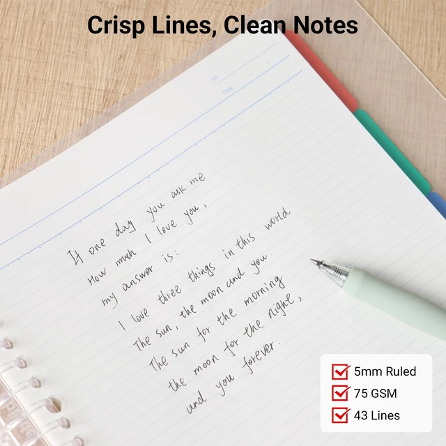 Alt view image 6 of 6 - 5 Subject Spiral Notebook, Campus B5 Refillable Journal with 5 Tab Dividers, 100 Sheets in 7mm Dotted Ruled Loose Leaf Paper, Black, Japan Import